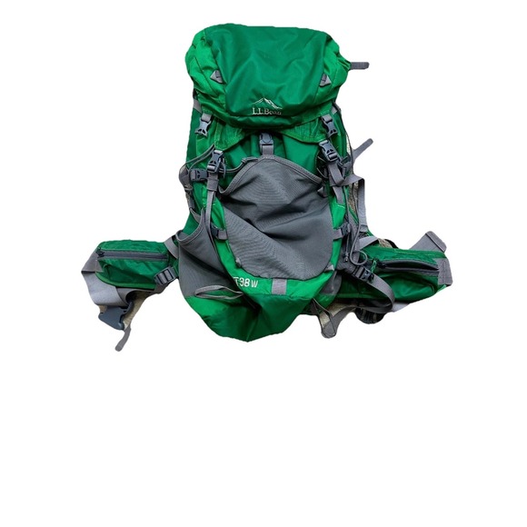 L.L. Bean AT38W Green Gray Zip Pocket Adjustable Strap Hiking Backpack Bag - Picture 1 of 8